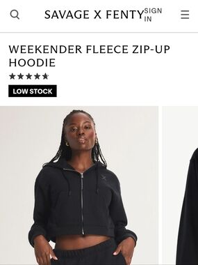 Savage X Fenty Black Cropped Fleece Zip Hoodie
